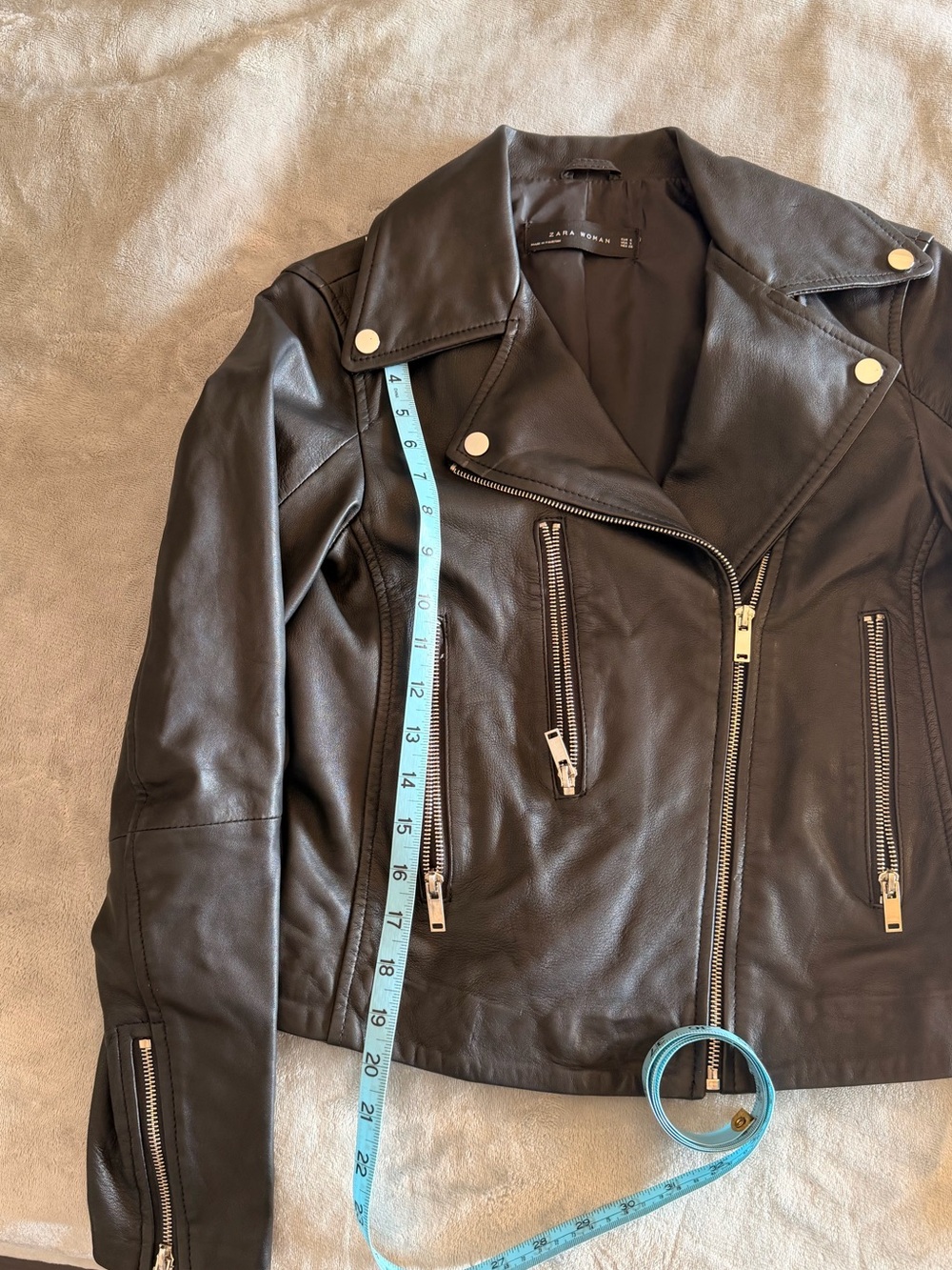 Zara Black Leather Asymmetrical Biker Jacket - Picture 8 of 8